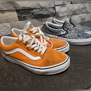 Vans Mustard Yellow Old Skool Suede Sneakers And Black Glitter 8